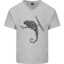 Steampunk Chameleon Mens V-Neck Cotton T-Shirt Sports Grey
