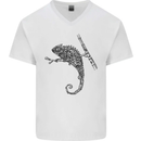 Steampunk Chameleon Mens V-Neck Cotton T-Shirt White