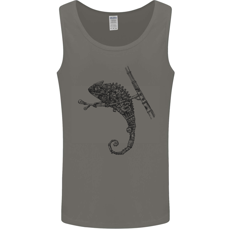 Steampunk Chameleon Mens Vest Tank Top Charcoal