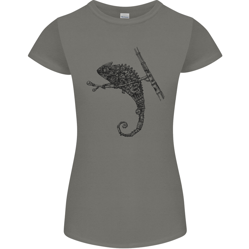 Steampunk Chameleon Womens Petite Cut T-Shirt Charcoal