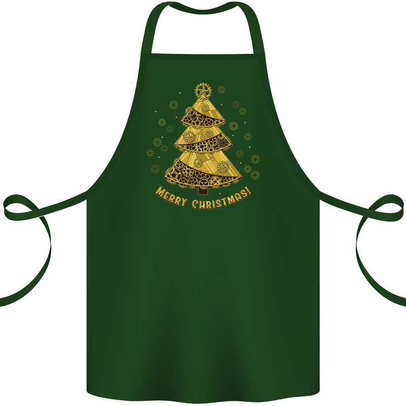 Steampunk Christmas Tree Cotton Apron 100% Organic Forest Green