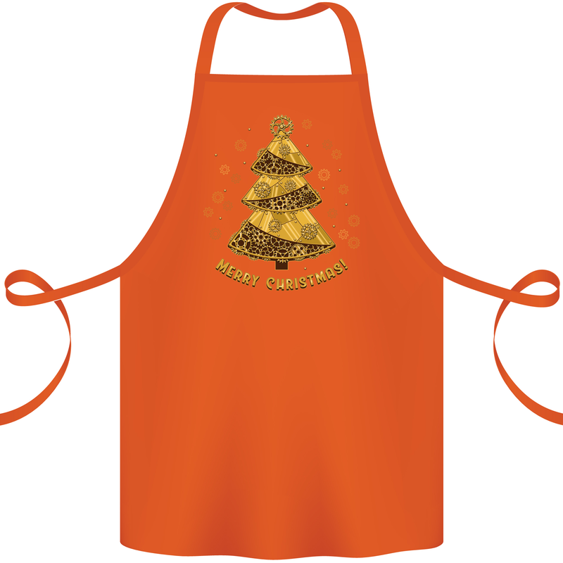 Steampunk Christmas Tree Cotton Apron 100% Organic Orange