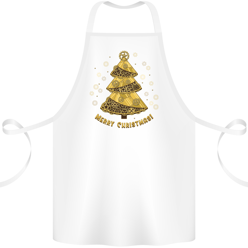 Steampunk Christmas Tree Cotton Apron 100% Organic White