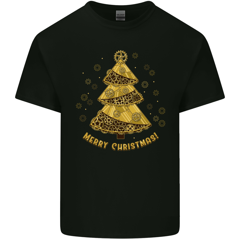 Steampunk Christmas Tree Mens Cotton T-Shirt Tee Top Black