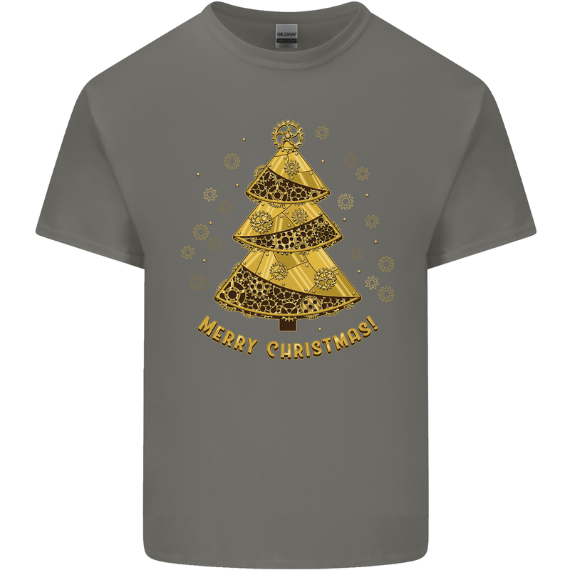 Steampunk Christmas Tree Mens Cotton T-Shirt Tee Top Charcoal