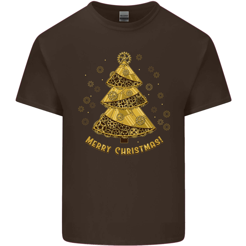 Steampunk Christmas Tree Mens Cotton T-Shirt Tee Top Dark Chocolate