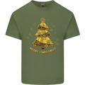 Steampunk Christmas Tree Mens Cotton T-Shirt Tee Top Military Green