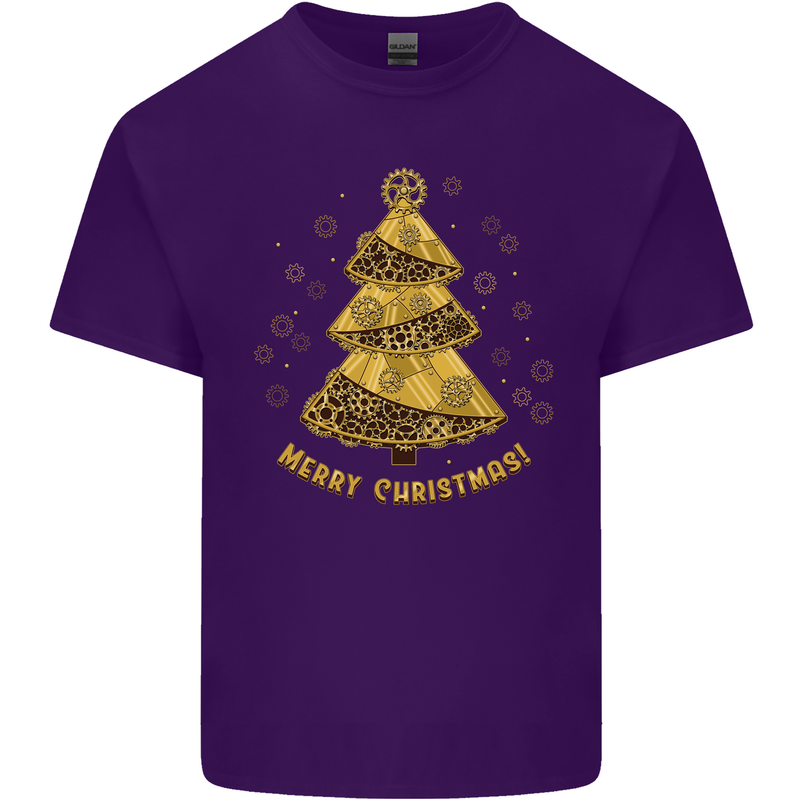 Steampunk Christmas Tree Mens Cotton T-Shirt Tee Top Purple