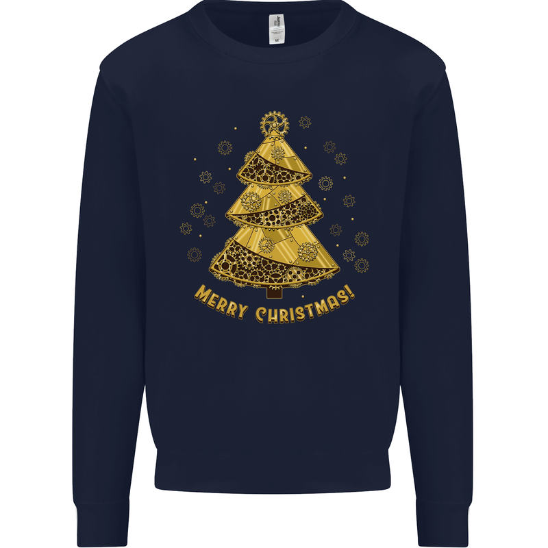 Steampunk Christmas Tree Mens Sweatshirt Jumper Navy Blue