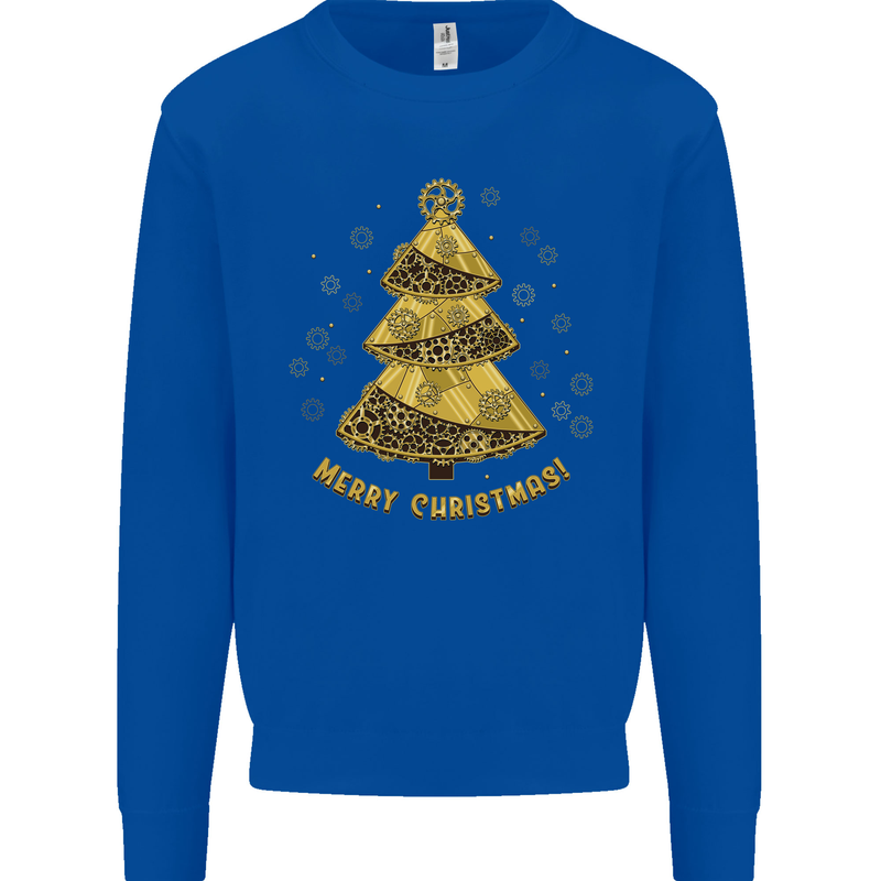 Steampunk Christmas Tree Mens Sweatshirt Jumper Royal Blue