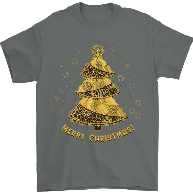Steampunk Christmas Tree Mens T-Shirt Cotton Gildan Charcoal