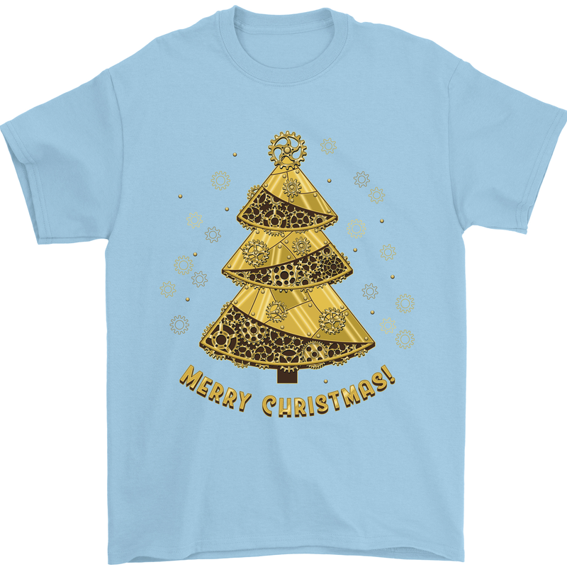 Steampunk Christmas Tree Mens T-Shirt Cotton Gildan Light Blue