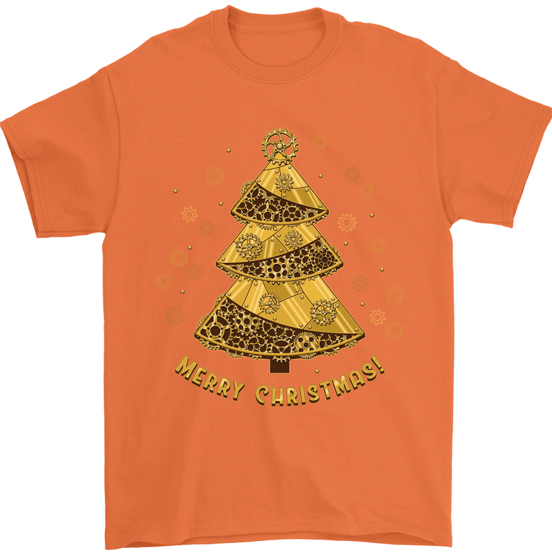 Steampunk Christmas Tree Mens T-Shirt Cotton Gildan Orange