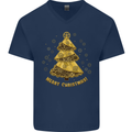 Steampunk Christmas Tree Mens V-Neck Cotton T-Shirt Navy Blue