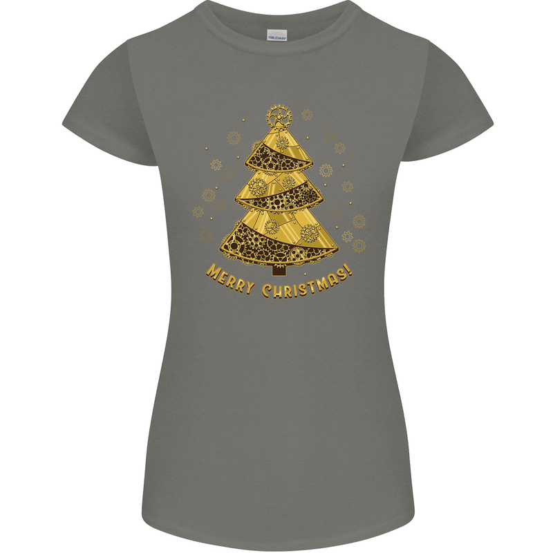 Steampunk Christmas Tree Womens Petite Cut T-Shirt Charcoal