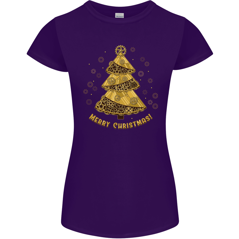 Steampunk Christmas Tree Womens Petite Cut T-Shirt Purple