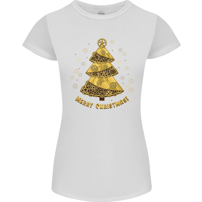 Steampunk Christmas Tree Womens Petite Cut T-Shirt White