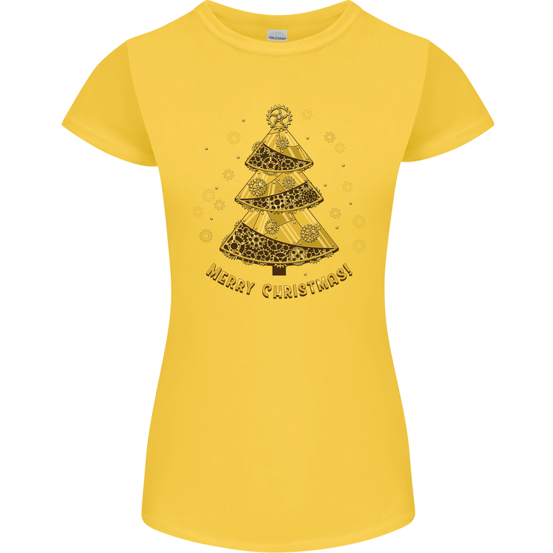 Steampunk Christmas Tree Womens Petite Cut T-Shirt Yellow