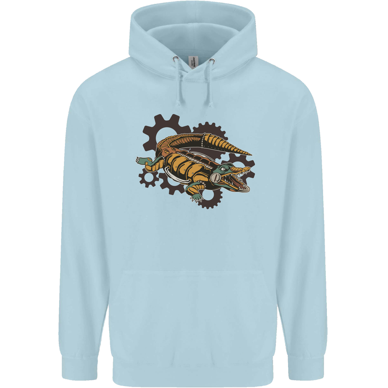 Steampunk Crocodile Alligator Childrens Kids Hoodie Light Blue