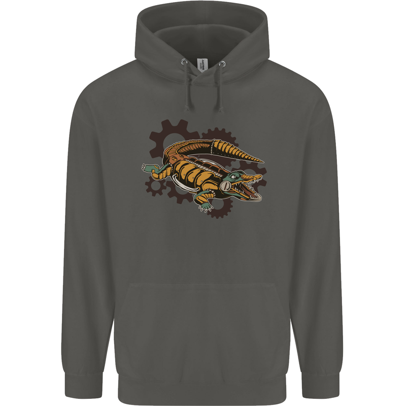 Steampunk Crocodile Alligator Childrens Kids Hoodie Storm Grey