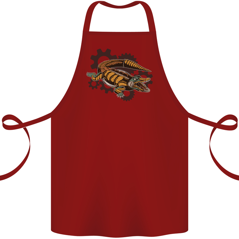 Steampunk Crocodile Alligator Cotton Apron 100% Organic Maroon