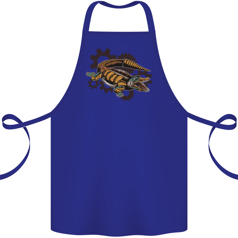 Steampunk Crocodile Alligator Cotton Apron 100% Organic Royal Blue