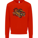 Steampunk Crocodile Alligator Kids Sweatshirt Jumper Bright Red