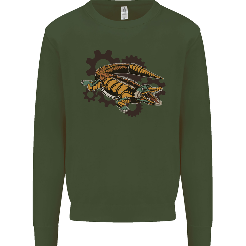 Steampunk Crocodile Alligator Kids Sweatshirt Jumper Forest Green
