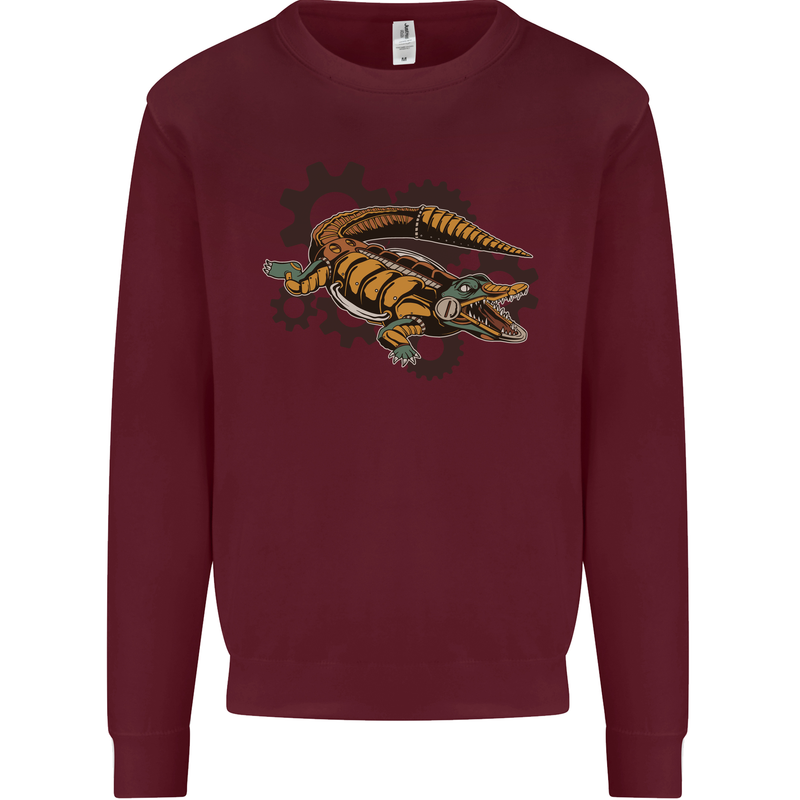 Steampunk Crocodile Alligator Kids Sweatshirt Jumper Maroon