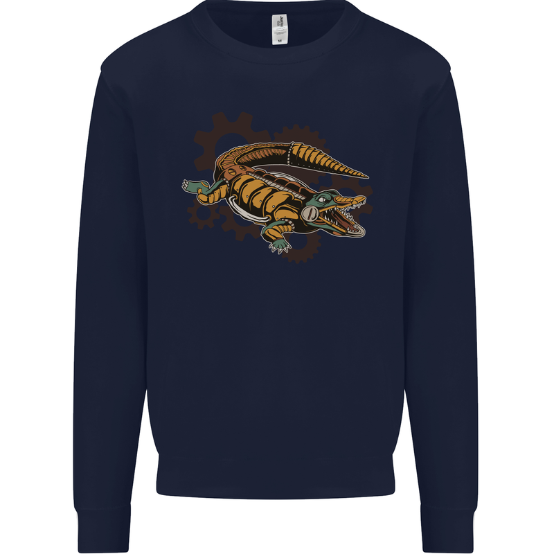 Steampunk Crocodile Alligator Kids Sweatshirt Jumper Navy Blue