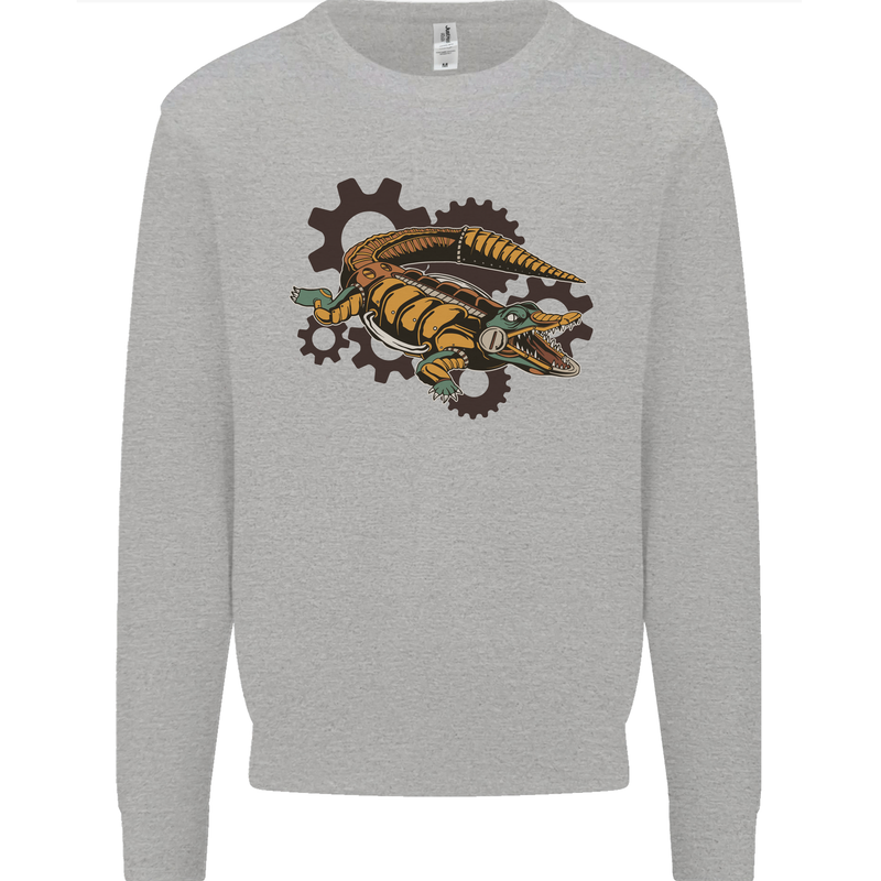 Steampunk Crocodile Alligator Kids Sweatshirt Jumper Sports Grey