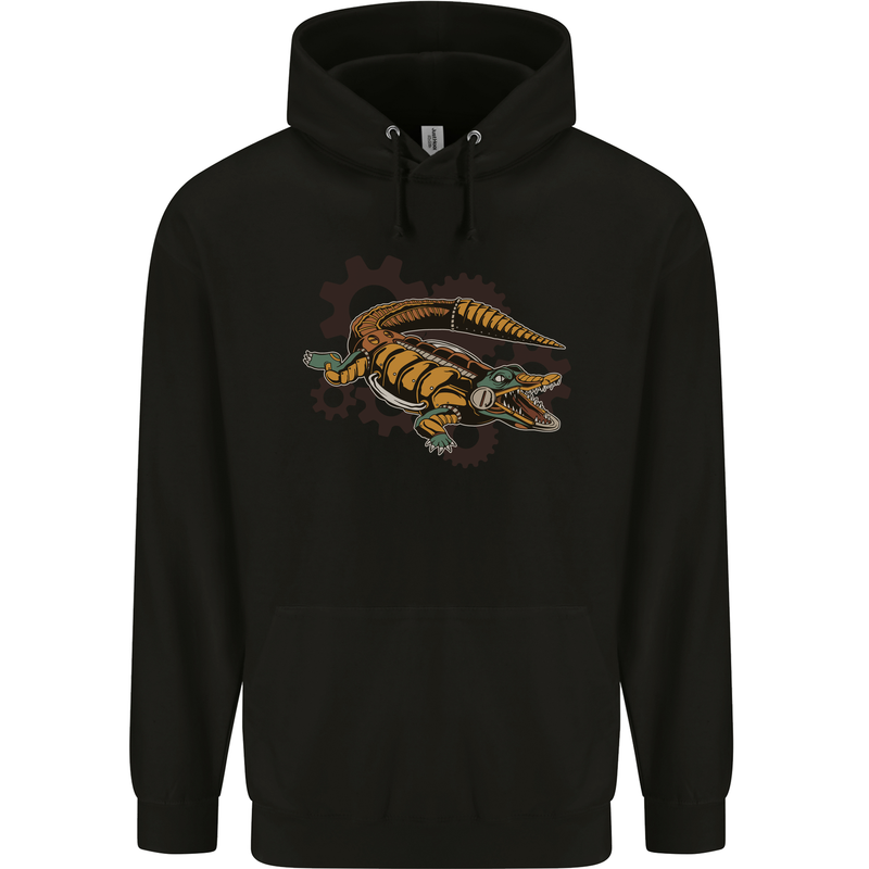 Steampunk Crocodile Alligator Mens 80% Cotton Hoodie Black