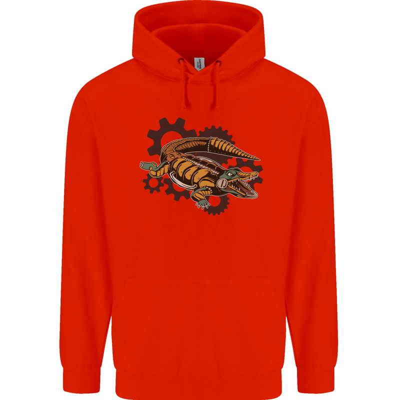 Steampunk Crocodile Alligator Mens 80% Cotton Hoodie Bright Red