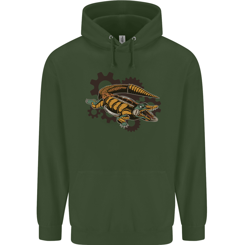 Steampunk Crocodile Alligator Mens 80% Cotton Hoodie Forest Green