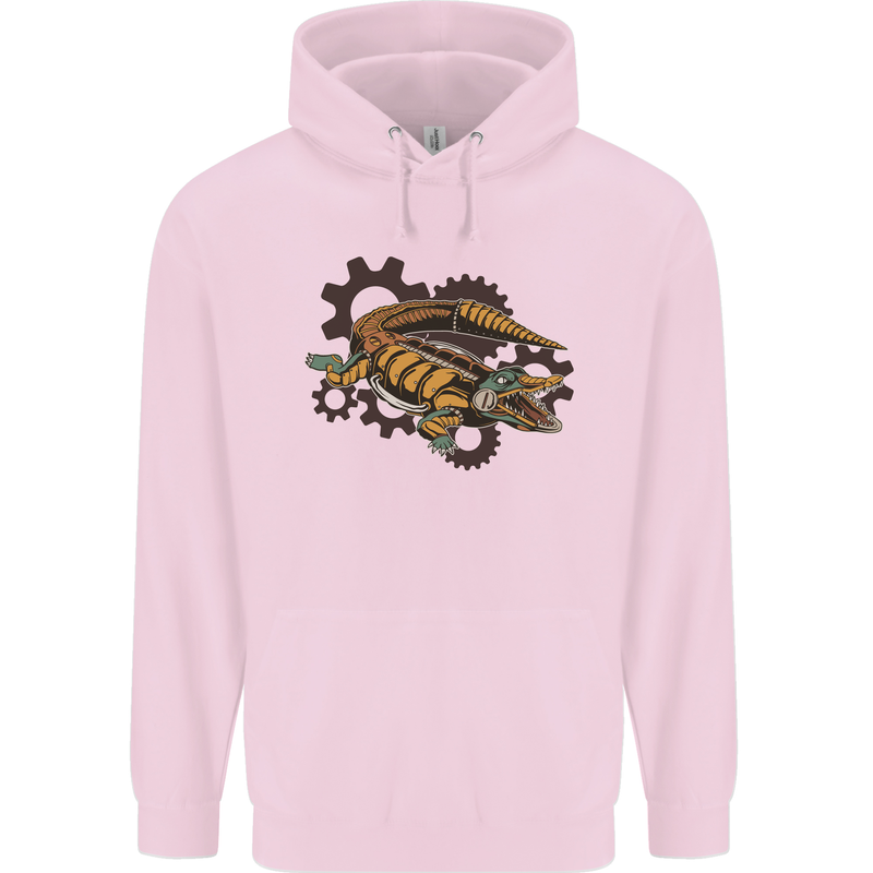 Steampunk Crocodile Alligator Mens 80% Cotton Hoodie Light Pink