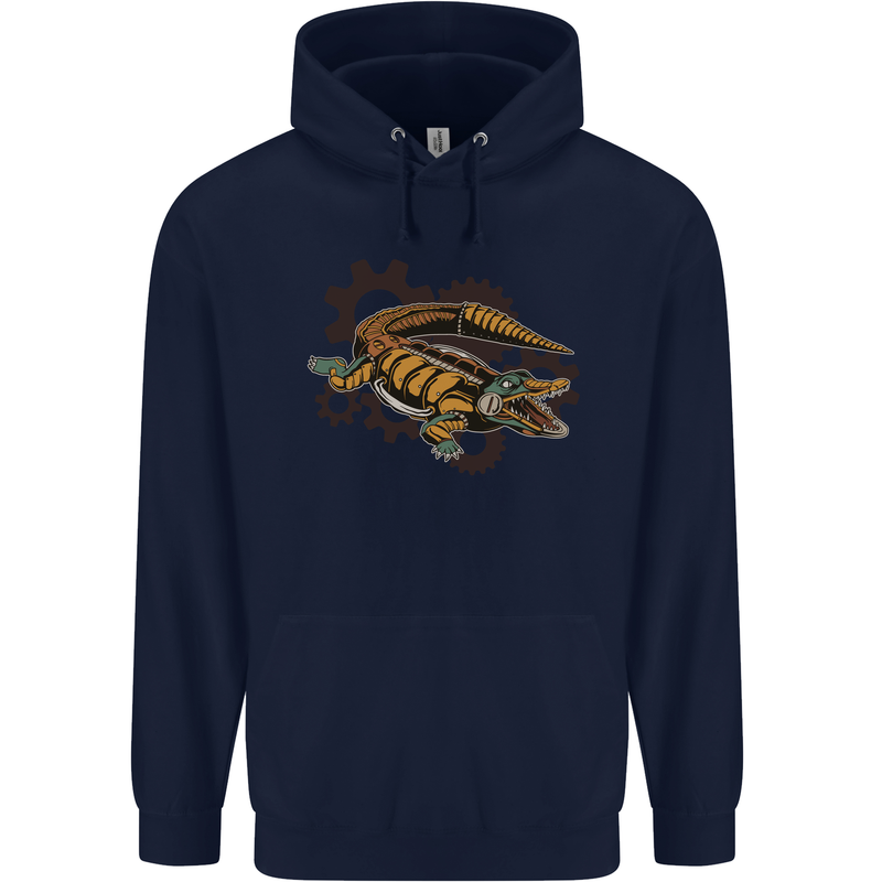 Steampunk Crocodile Alligator Mens 80% Cotton Hoodie Navy Blue