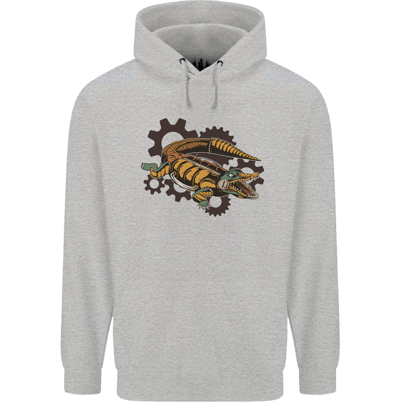 Steampunk Crocodile Alligator Mens 80% Cotton Hoodie Sports Grey