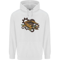 Steampunk Crocodile Alligator Mens 80% Cotton Hoodie White