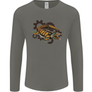 Steampunk Crocodile Alligator Mens Long Sleeve T-Shirt Charcoal