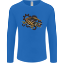 Steampunk Crocodile Alligator Mens Long Sleeve T-Shirt Royal Blue