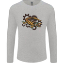 Steampunk Crocodile Alligator Mens Long Sleeve T-Shirt Sports Grey