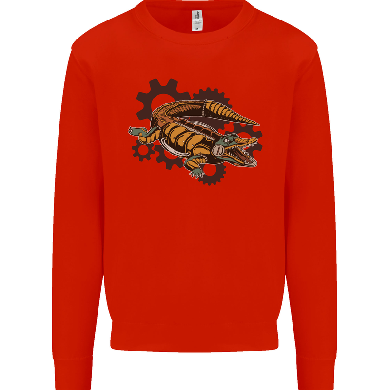 Steampunk Crocodile Alligator Mens Sweatshirt Jumper Bright Red