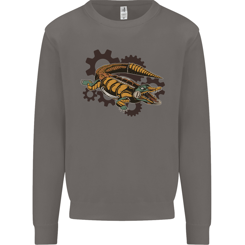 Steampunk Crocodile Alligator Mens Sweatshirt Jumper Charcoal