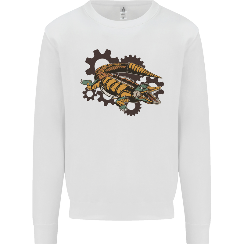 Steampunk Crocodile Alligator Mens Sweatshirt Jumper White