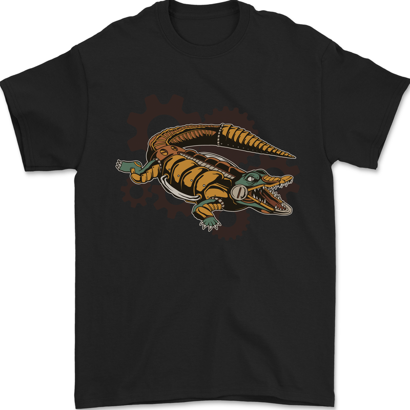 Steampunk Crocodile Alligator Mens T-Shirt 100% Cotton Black