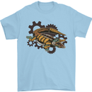Steampunk Crocodile Alligator Mens T-Shirt 100% Cotton Light Blue