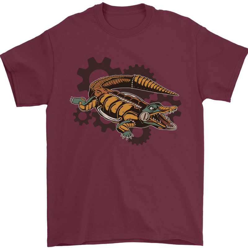 Steampunk Crocodile Alligator Mens T-Shirt 100% Cotton Maroon