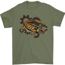 Steampunk Crocodile Alligator Mens T-Shirt 100% Cotton Military Green