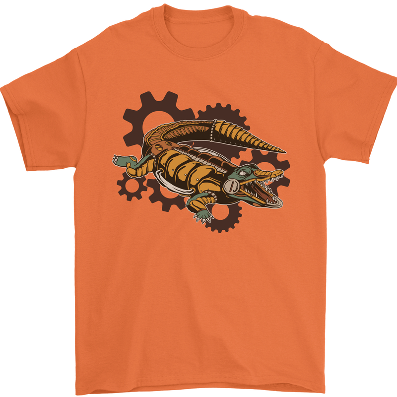Steampunk Crocodile Alligator Mens T-Shirt 100% Cotton Orange
