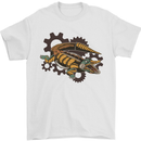 Steampunk Crocodile Alligator Mens T-Shirt 100% Cotton White